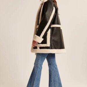 Abercrombie Oversized Sherpa-Lined Vegan Leather Coat